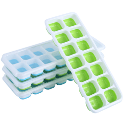 Silikon Eiswürfelform mit Deckel (4 Stück) 14-fach Silikon Eiswürfelbehälter BPA-Frei Grün/Blau Stapelbar Ice Cube 
