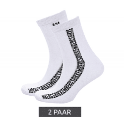2 Paar BIKKEMBERGS Herren lange Socken mit Markenschriftzug Baumwoll-Strümpfe BK064 Weiß