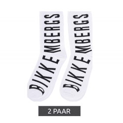 2 Paar BIKKEMBERGS Herren Tennis-Socken mit Markenschriftzug Baumwoll-Strümpfe BK013 Weiß/Schwarz