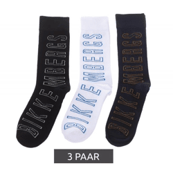 3 Paar BIKKEMBERGS Surtido Herren Tennis-Socken mit großem Schriftzug Baumwoll-Strümpfe BF_012 Weiß/Schwarz/Blau
