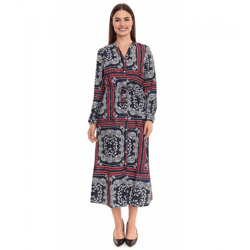 DELMAO Damen Midi-Kleid mit Allover-Print Langarm-Kleid Sommer-Kleid 58986315 Blau/Rot