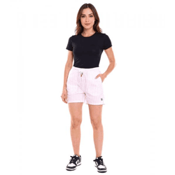 DELMAO Damen Shorts im Streifen-Look kurze Hose mit seitlichen Eingriffstaschen 17017345 Rosa/Weiß