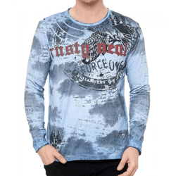 Herren Longsleeve mit Farbverlauf Baumwoll-Langarm-Shirt Sommer-Pullover Freizeit-Shirt R-10140 Blau