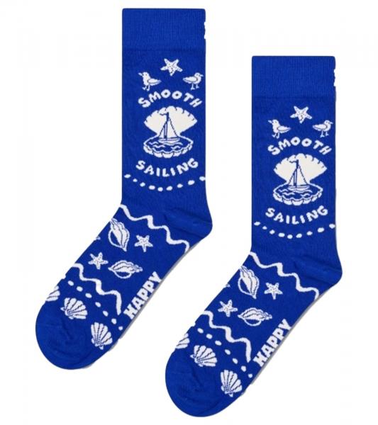 1 Paar Happy Socks Smooth Sail Sock Herren Socken mit maritimem Allover-Print Baumwoll-Socken Alltags-Str&uuml;mpfe P002595 Blau/Wei&szlig;