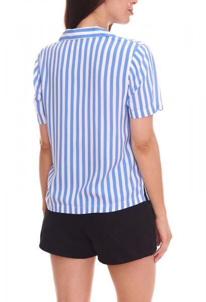 2er Pack AjC Blusen luftige Damen Hemd-Blusen in zwei Farben mit Knopfleiste Blau/Wei&szlig;