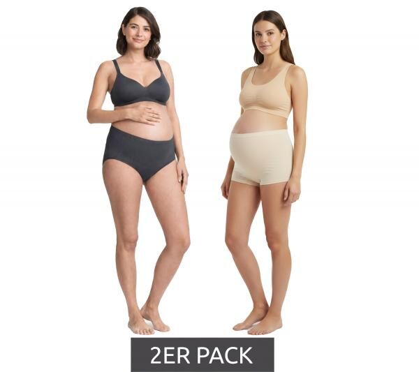 2er Pack Damen Umstands-Slip Unterw&auml;sche aus Bio-Baumwolle Schwangerschafts-Unterhose 966263 Beige/Anthrazit