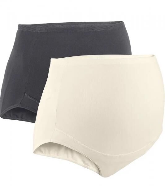2er Pack Damen Umstands-Slip Unterw&auml;sche aus Bio-Baumwolle Schwangerschafts-Unterhose 966263 Beige/Anthrazit