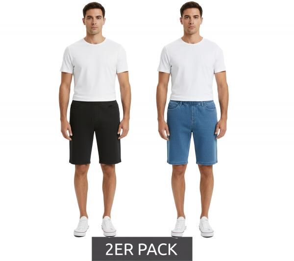 2er Pack Herren Stretch Schlupfjeans-Bermuda Baumwoll-Hose kurze Hose Sommer-Hose 926836 Blau/Schwarz
