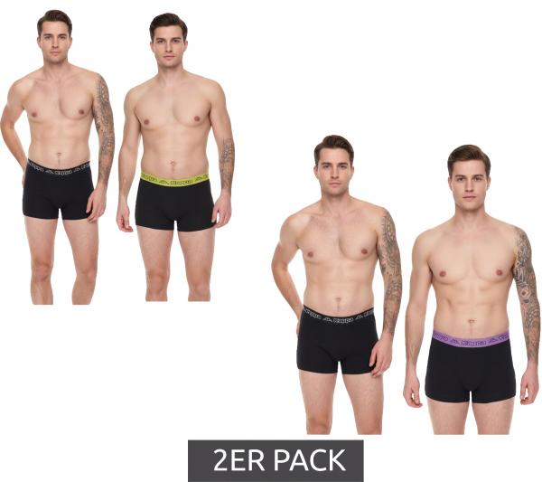 2er Pack Kappa Herren Boxershorts mit Marken Schriftzug und Logo Unterhose 351K1JW Schwarz/Lime oder Schwarz/Violett