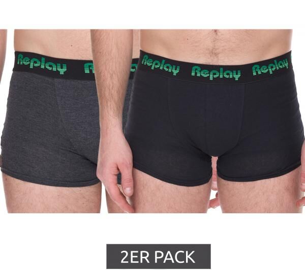 2er Pack REPLAY Herren Retro Boxershorts Baumwoll-Unterw&auml;sche I101189 N195 Schwarz/Grau