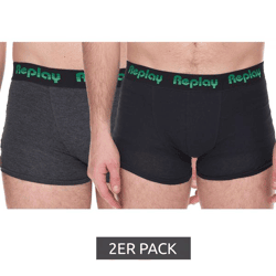 2er Pack REPLAY Herren Retro Boxershorts Baumwoll-Unterwäsche I101189 N195 Schwarz/Grau