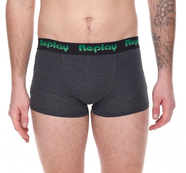 2er Pack REPLAY Herren Retro Boxershorts Baumwoll-Unterw&auml;sche I101189 N195 Schwarz/Grau