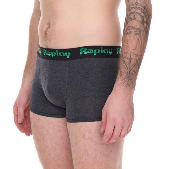 2er Pack REPLAY Herren Retro Boxershorts Baumwoll-Unterw&auml;sche I101189 N195 Schwarz/Grau