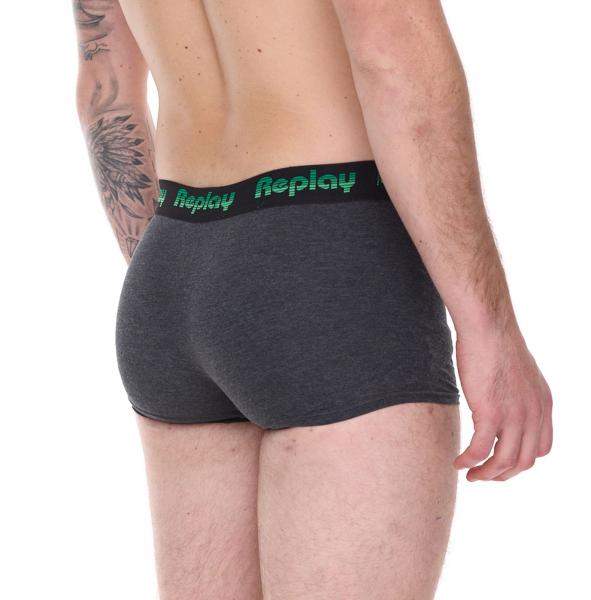 2er Pack REPLAY Herren Retro Boxershorts Baumwoll-Unterw&auml;sche I101189 N195 Schwarz/Grau