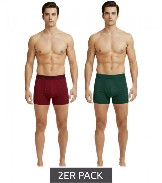 2er Pack U.S. POLO ASSN. Premium Herren Boxershorts Unterhose nachhaltige Unterw&auml;sche 180 g/m&sup2; 134 68262 53696 502 Dunkel-Gr&uuml;n/Wein-Rot