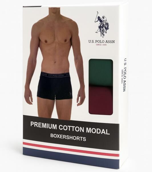 2er Pack U.S. POLO ASSN. Premium Herren Boxershorts Unterhose nachhaltige Unterw&auml;sche 180 g/m&sup2; 134 68262 53696 502 Dunkel-Gr&uuml;n/Wein-Rot
