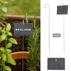Gartenstecker Schiefer Schild, 12er Set, ca. 40cmH
