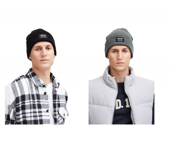 klassische SOLID SDIrwin Herren Beanie mit Logo-Patch Strick-M&uuml;tze 21301127-ME in Schwarz oder Grau