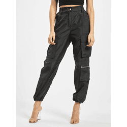 lässige DEF Damen Jeans Reißverschluss Klettverschluss Schwarz