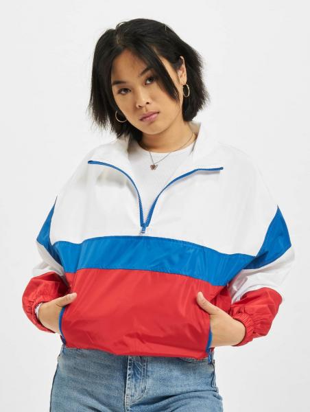 Casual Urban Classics Women's Jacket with Zipper Pockets, 106 g/m², White/Blue/Red