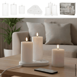 LED Echtwachs Kerze, 3er Set, Ladestation