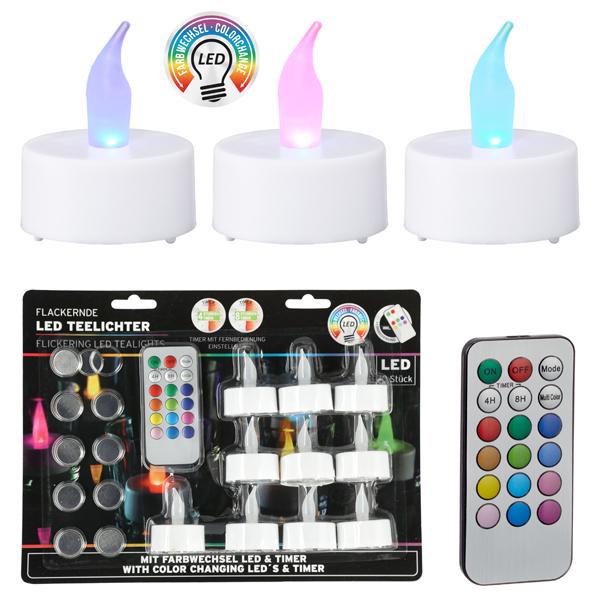 LED Teelicht "Farbwechsel", 10er Set m. Fernbedienung, 4cm d