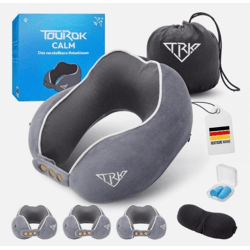 Reisekissen Tourok NK02 – Nackenkissen Memory Foam, größenverstellbar inkl. Schlafmaske & Ohrstöpsel
