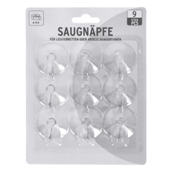 Suction hooks, metal, set of 9, 4 cm diameter