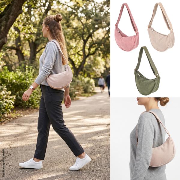 Round corduroy shoulder bag, 3/s, approx. 32 cm wide