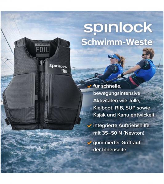 Spinlock Foil PFD Schwimm-Weste mit 35–50N Auftriebshilfe Schutzweste Sicherheits-Weste Wassersport Segelweste Jollensegeln, Kajak & Kana