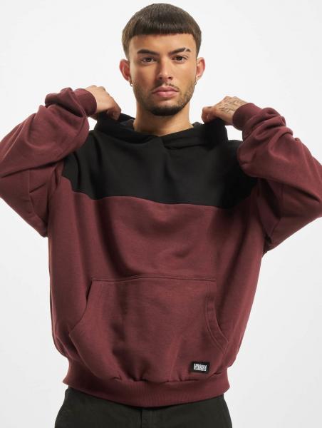 weicher URBAN CLASSICS Herren Hoodie Kapuze 300 g/m&sup2; mit Baumwolle Rot/Schwarz