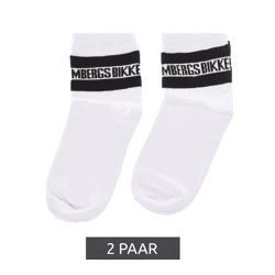 2 Paar BIKKEMBERGS Herren lange Socken mit Markenschriftzug Baumwoll-Strümpfe BK070 Weiß/Schwarz
