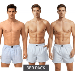 klassisches 3er Pack TRUE style Herren Boxershorts nachhaltige Baumwoll-Shorts Web-Boxershorts 8975684 Blau/Weiß-gestreift/kariert