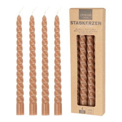 Twisted Pillar Candles, Set of 4, Taupe, approx. 20 cm H