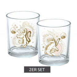 Set of 2 Harry Potter Glasses with Mystical Crest Animals, Fan Merchandise, 400 ml, White/Gold