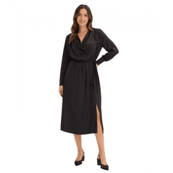 Feminine women's midi dress made of shiny satin; evening dress 923469, black