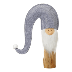 Felt gnome standing on wooden trunk gray 46cm 