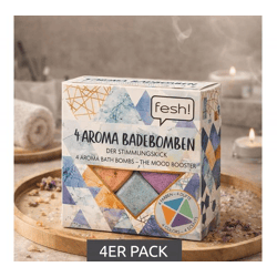 4er Pack fesh! Aroma Badebomben in vier verschiedene Farben und Duftrichtungen nachhaltiges Bade-Zubehör 4x40gr Wellness Blau/Lila/Orange/