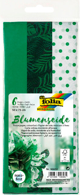 FOLIA - Blumenseiden Mix GR&Uuml;N, nassfest-6 Bogen, 50x75cm, in 3 Designs sortiert