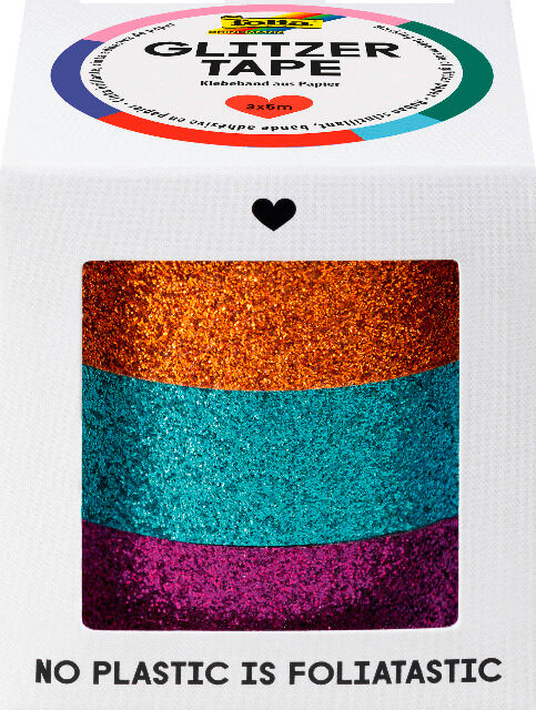 FOLIA - Glitzer-Tape 3er-Set, 5mx15mm-kupfer/t&uuml;rkis/violett