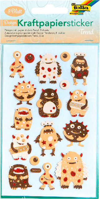 FOLIA - Kraftpapier-Sticker TREND, 10x16cm-8 Blatt, Motive sortiert
