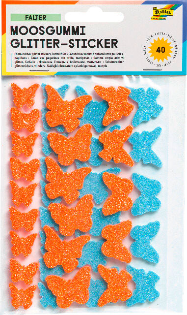 FOLIA - Moosgummi Glitter-Sticker FALTER-40 St&uuml;ck, orange/blau sortiert