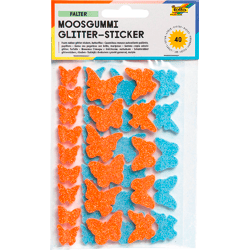 FOLIA - Moosgummi Glitter-Sticker FALTER-40 Stück, orange/blau sortiert