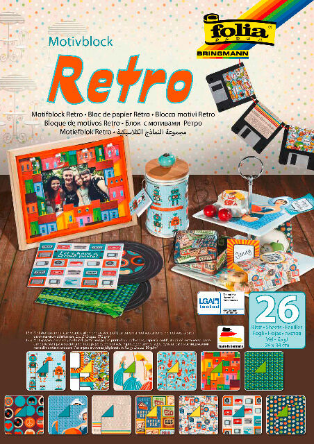 FOLIA - RETRO Pattern Pad, 24x34 cm, 26 sheets, assorted