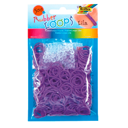 FOLIA - Rubber Loops LILA-500 Stück, 25 S-Klipse, 1 Häkelnadel