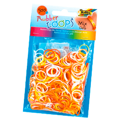 FOLIA - Rubber Loops MIX GELB-500 Stück, 25 S-Klipse, 1 Häkelnadel