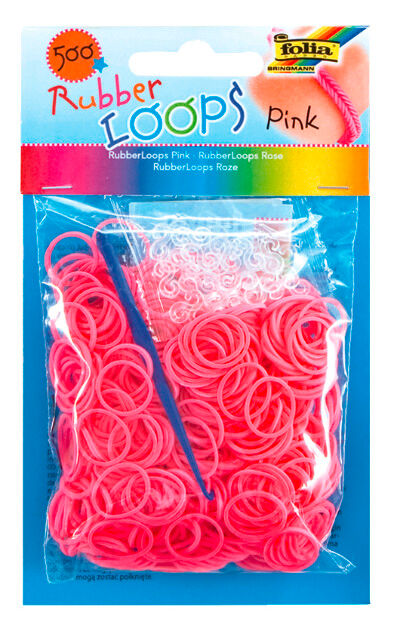 FOLIA - Rubber Loops PINK-500 St&uuml;ck, 25 S-Klipse, 1 H&auml;kelnadel