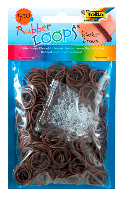 FOLIA - Rubber Loops SCHOKOBRAUN-500 St&uuml;ck, 25 S-Klipse, 1 H&auml;kelnadel