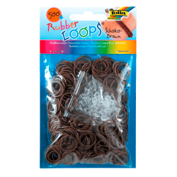 FOLIA - Rubber Loops SCHOKOBRAUN-500 Stück, 25 S-Klipse, 1 Häkelnadel
