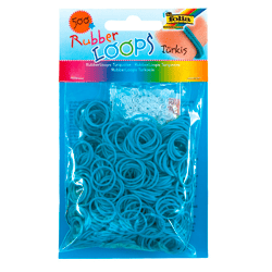 FOLIA - Rubber Loops TÜRKIS-500 Stück, 25 S-Klipse, 1 Häkelnadel